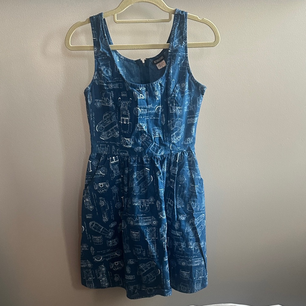 Retrolicious Blue Dress with Retro Car Designs